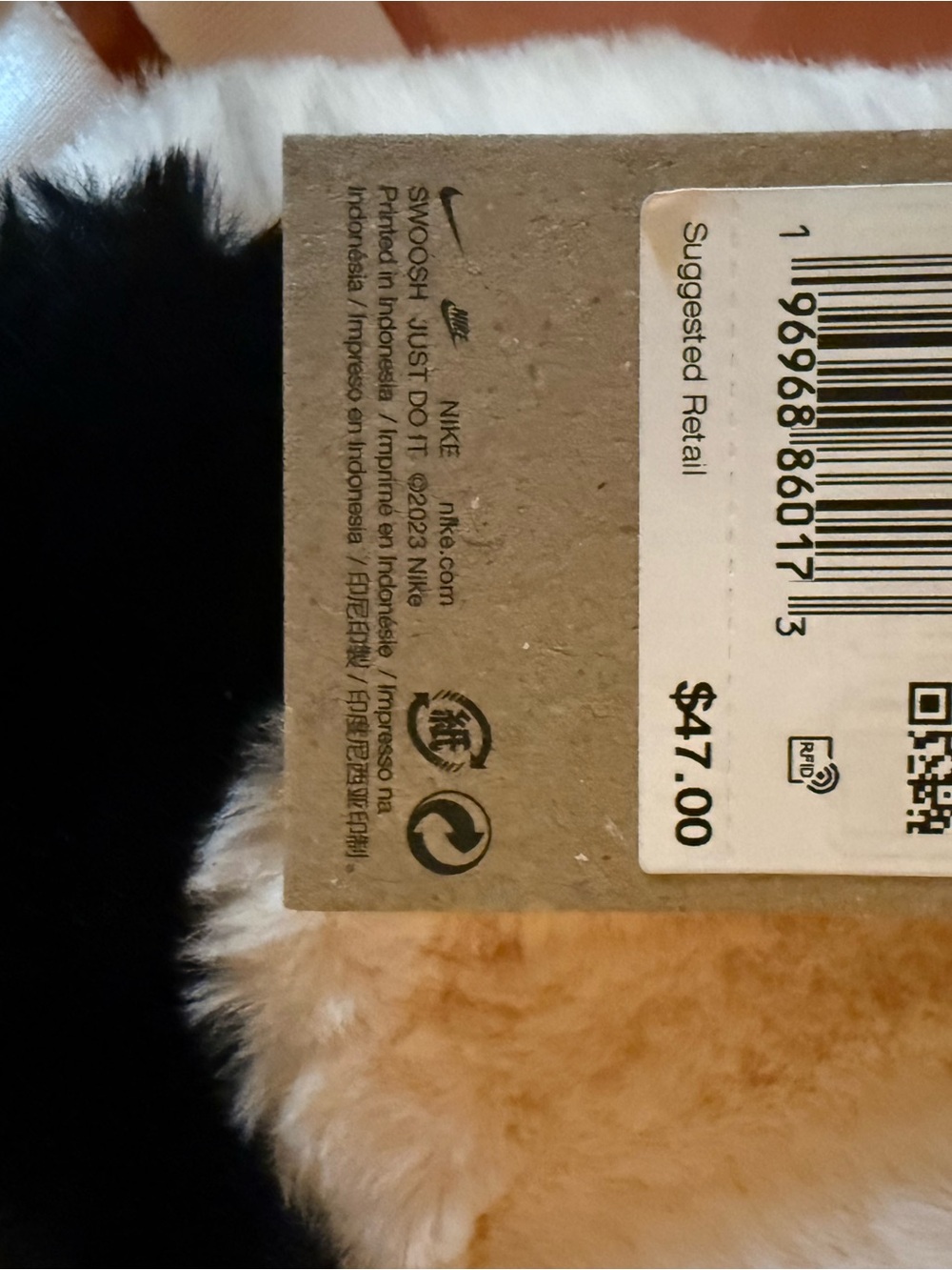 Nike Cream Faux-Fur Backpack with Black Swoosh Accent - Picture 2 of 2